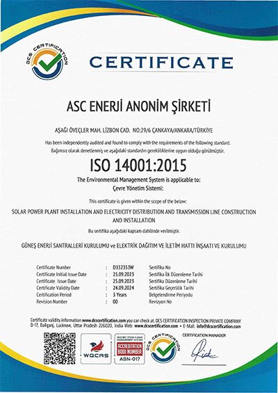ASC Enerji ISO 14001 Sertifikası